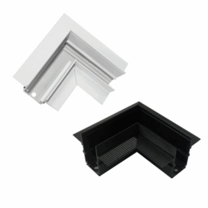 Аголна L спојка таван-таван за УГРАДНА Магнетна шина Црна/Бела