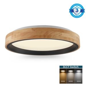 Marty - LED Плафоњерка Црна / Дрво 24w 3CCT  Ф40