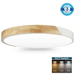 Tara - LED Плафоњерка Бела / Дрво 24w 3CCT  Ф40
