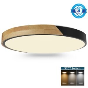 Tara - LED Плафоњерка Црна / Дрво 24w 3CCT  Ф40